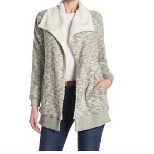 MELLODAY Faux Shearling Drape Cardigan Sweater In Heather Grey MEDIUM cozy New